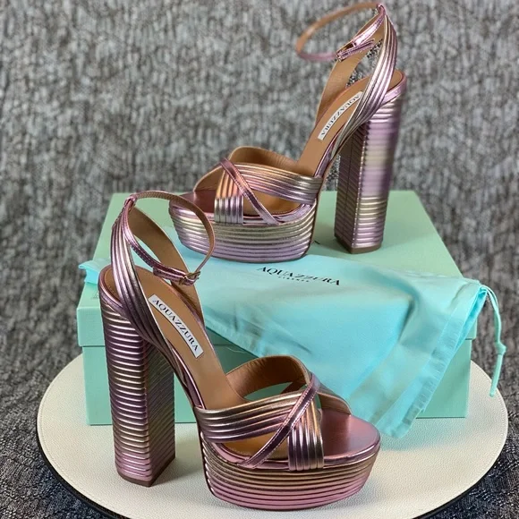 Aquazzura Sundance Plateau 140 Platform Heels Metallic Sandal